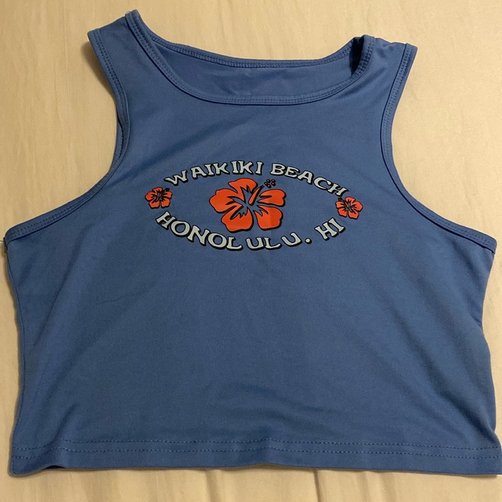 blue cropped tank top